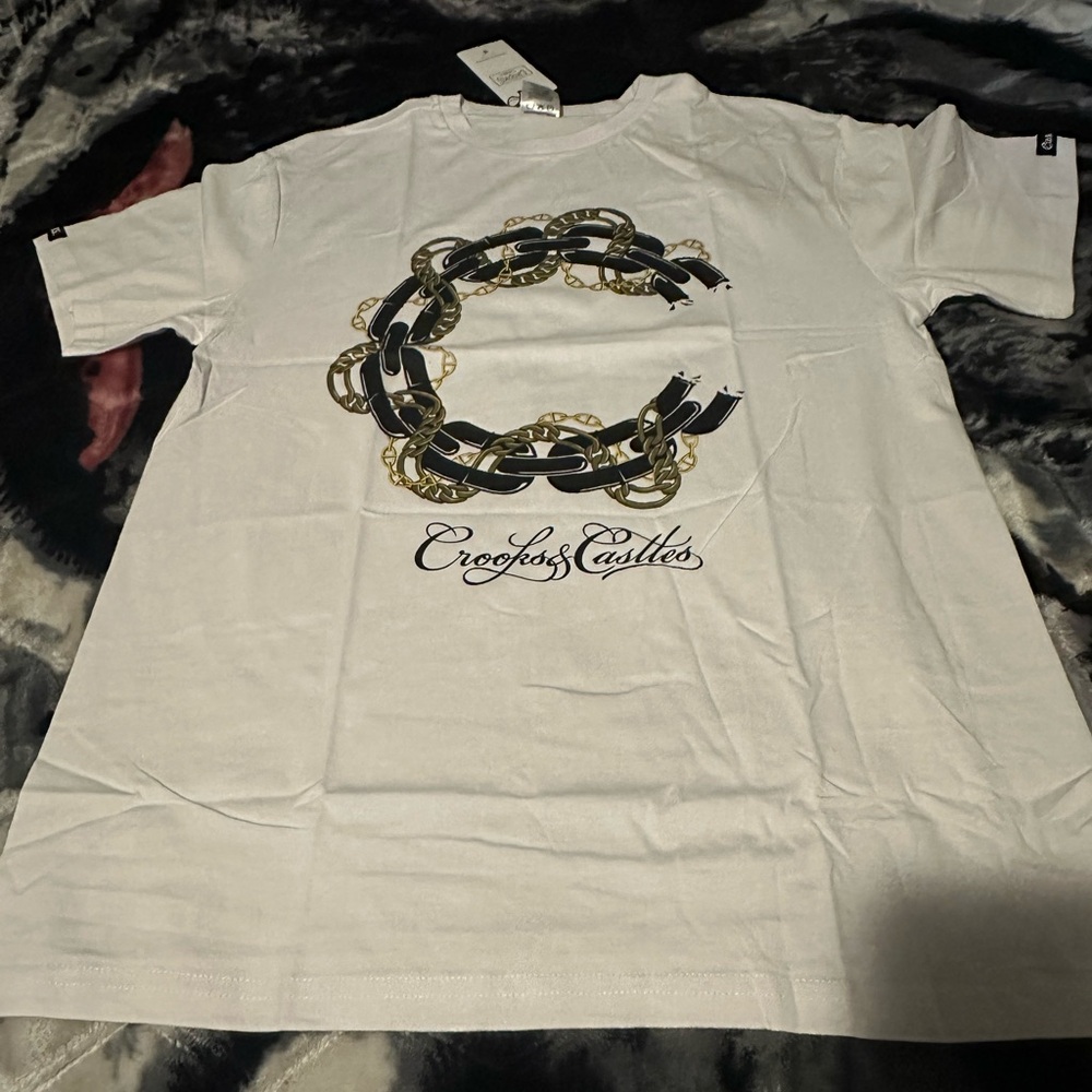 Crooks & Castles White Tee with Gold Chain Design
